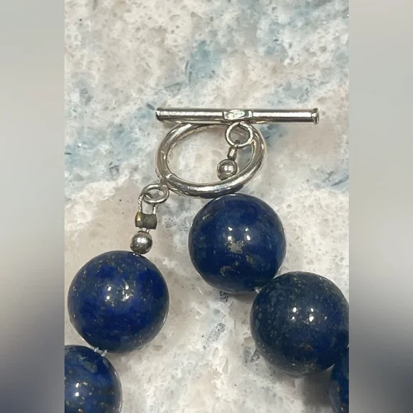 lapis lazuli beaded necklace with pearls And silver clasp, 20 Inches - Picture 5 of 8